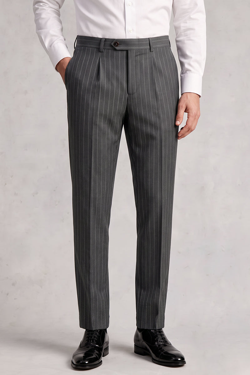 Gray 50% Merino Wool Suit Trousers
