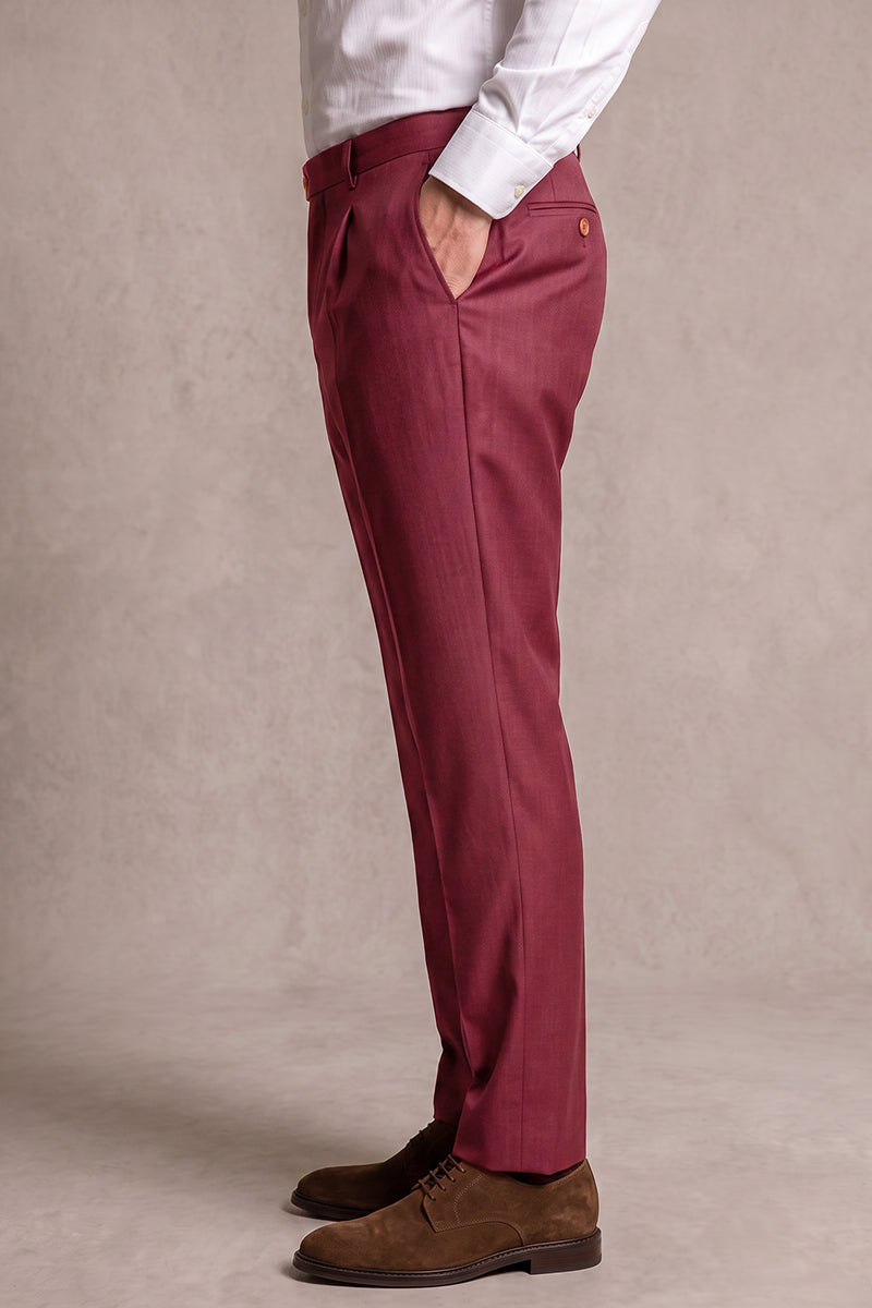 Red 50% Merino Wool Suit Trousers