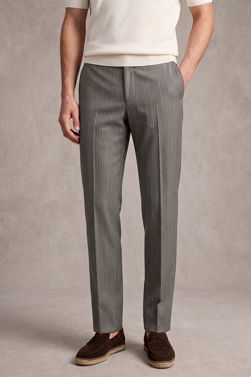 Gray 100% Merino Wool Suit Trousers