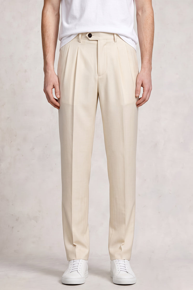 Beige 50% Merino Wool Suit Trousers