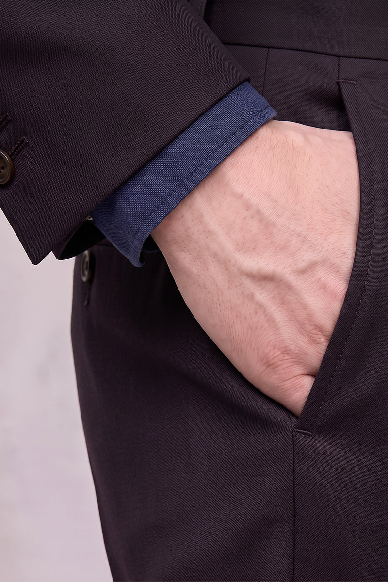 Purple 50% Merino Wool Suit Trousers