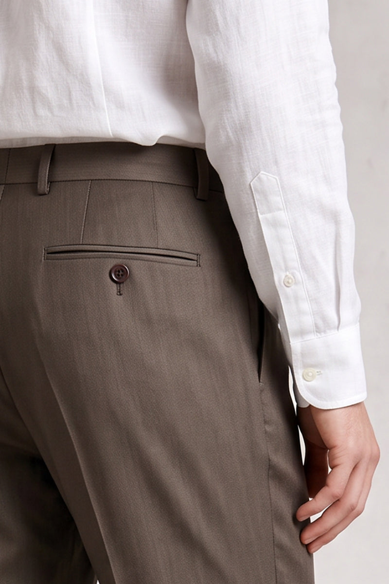 Brown 50% Merino Wool Suit Trousers