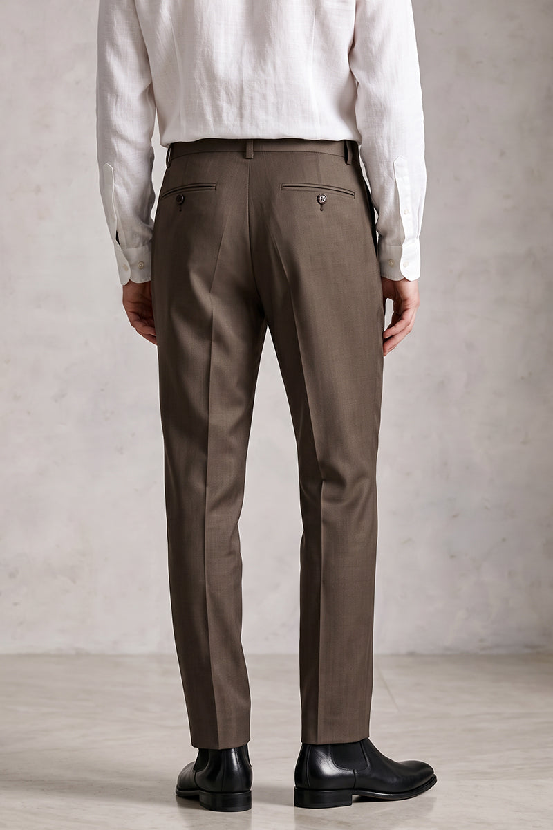 Pantalon de costume en laine mérinos marron