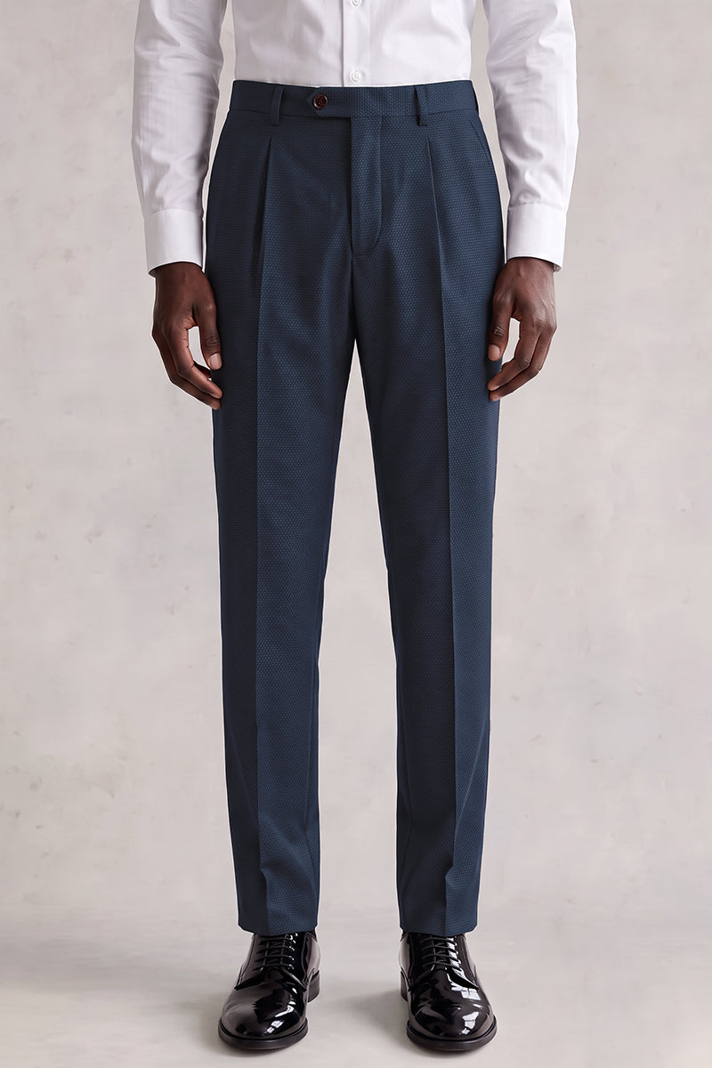 Blue 50% Merino Wool Suit Trousers