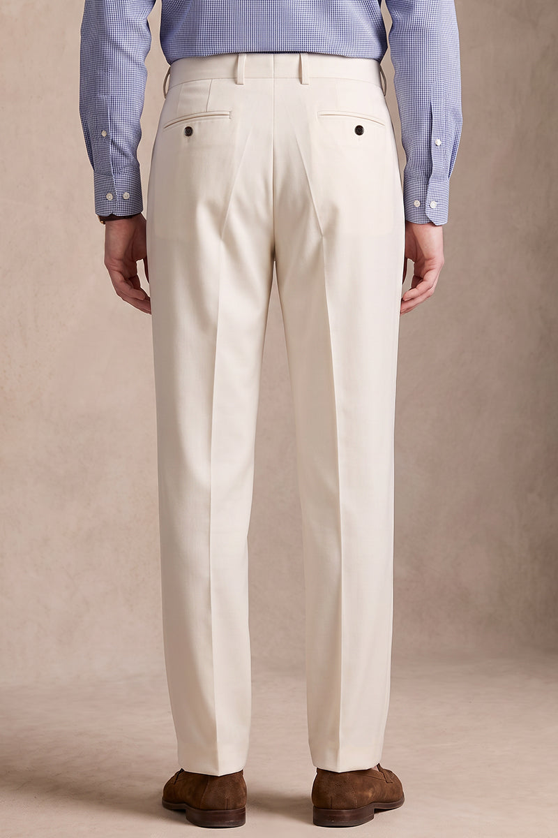 White 50% Merino Wool Suit Trousers