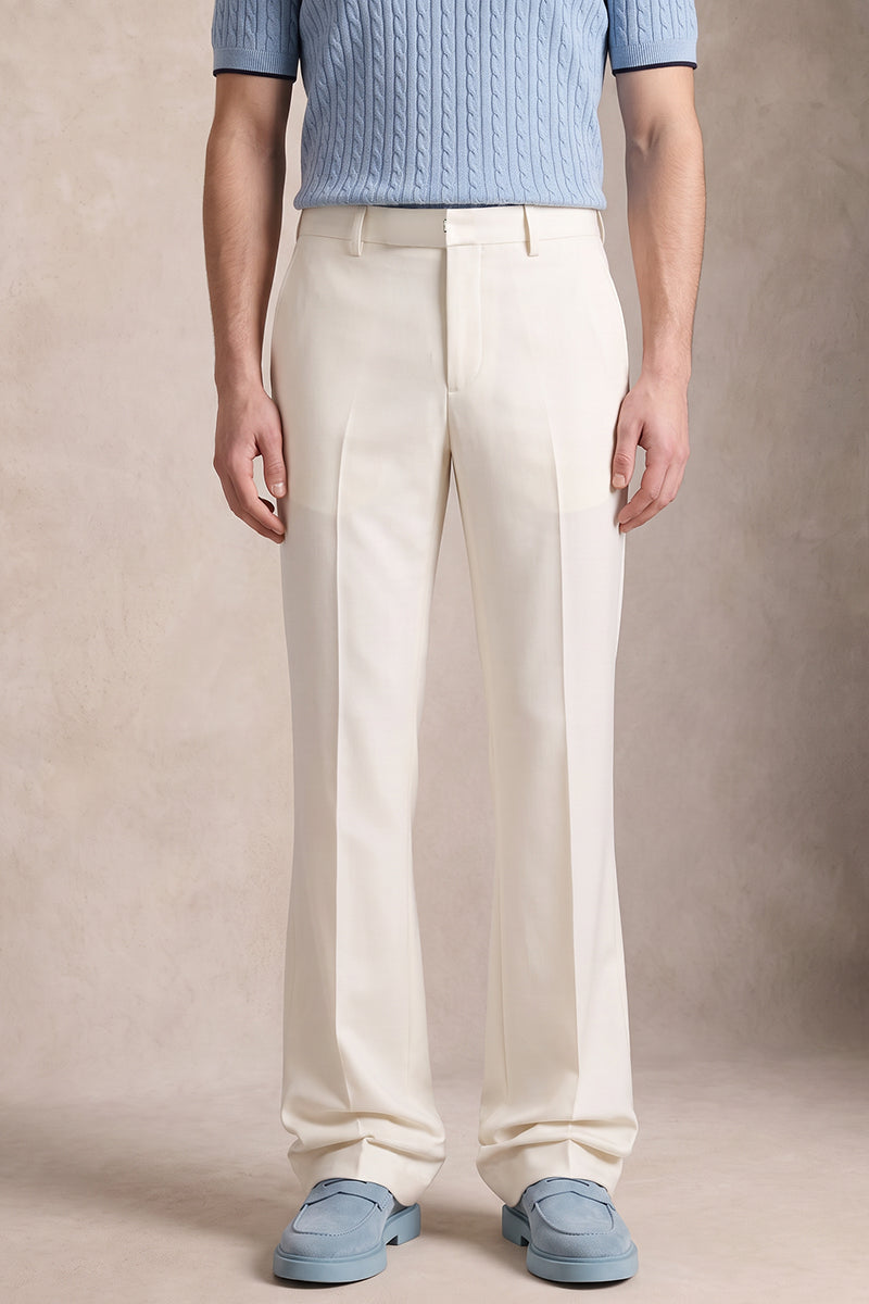 White 50% Merino Wool Suit Trousers