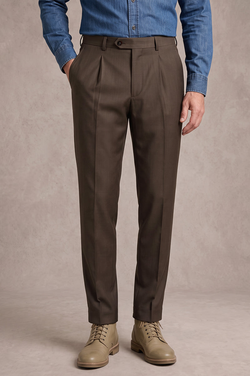 Brown 50% Merino Wool Suit Trousers