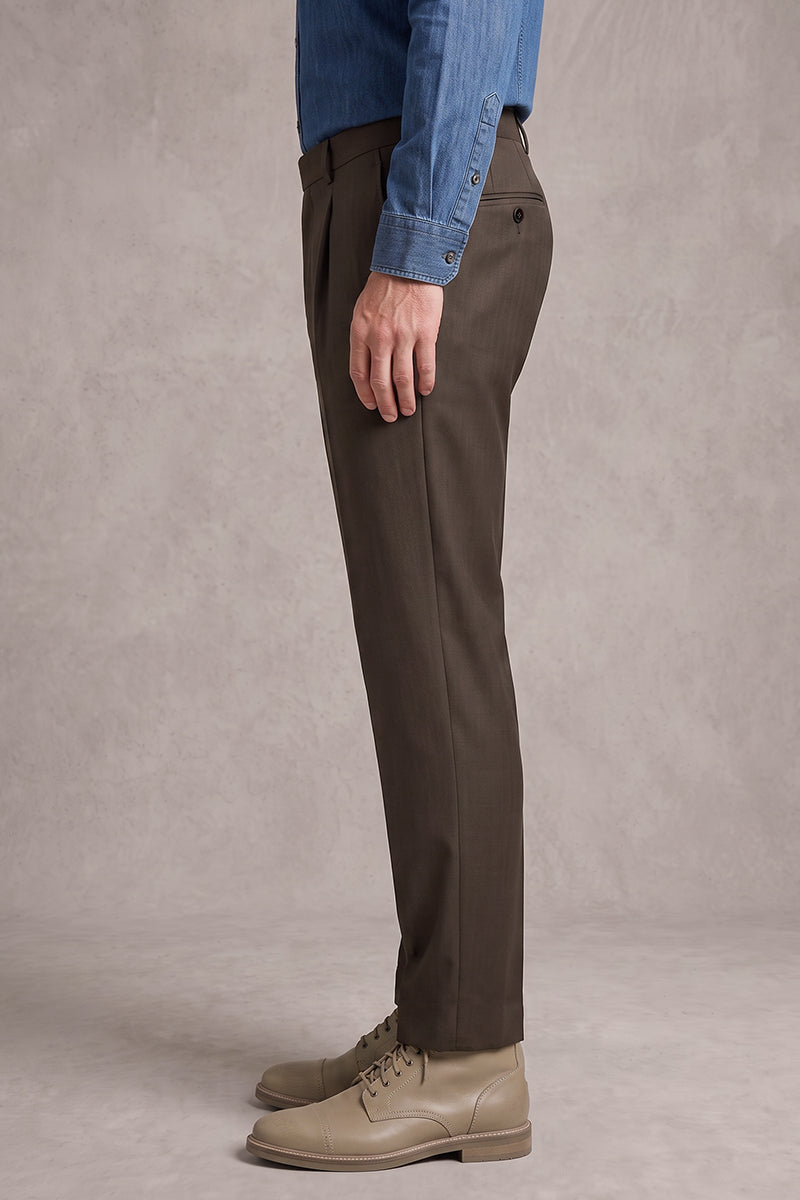 Brown 50% Merino Wool Suit Trousers