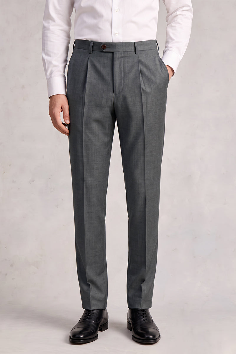 Gray 50% Merino Wool Suit Trousers