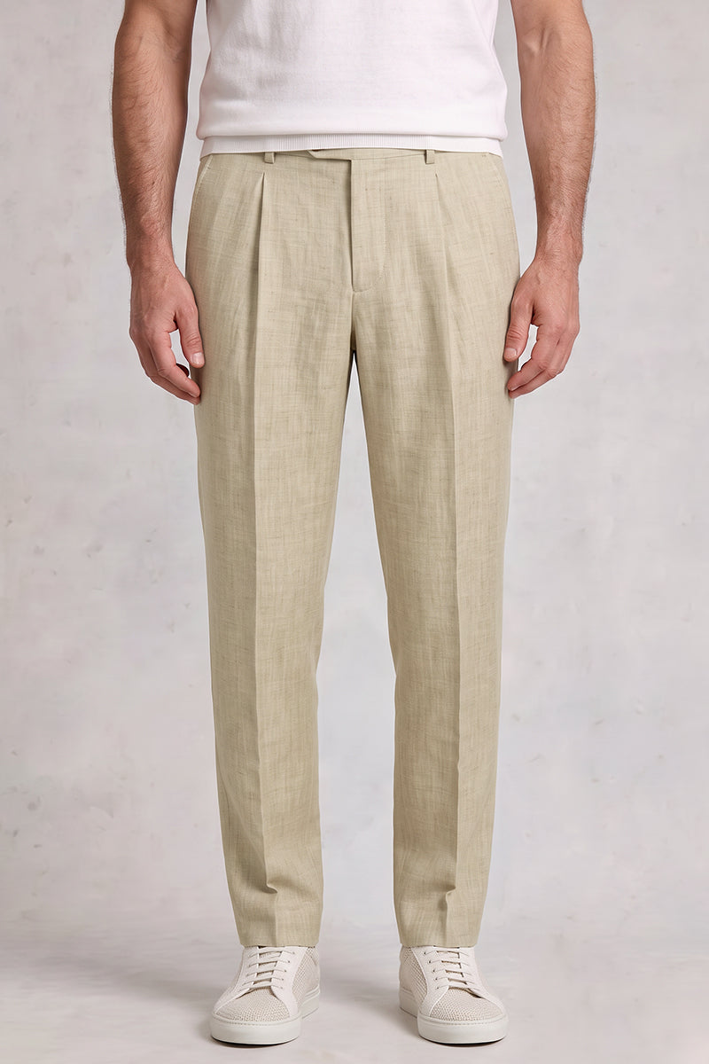 Beige 50% Tencel Wool Suit Trousers