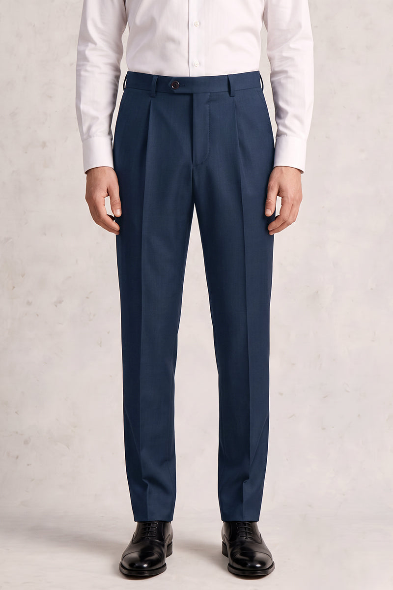 Blue 50% Merino Wool Suit Trousers