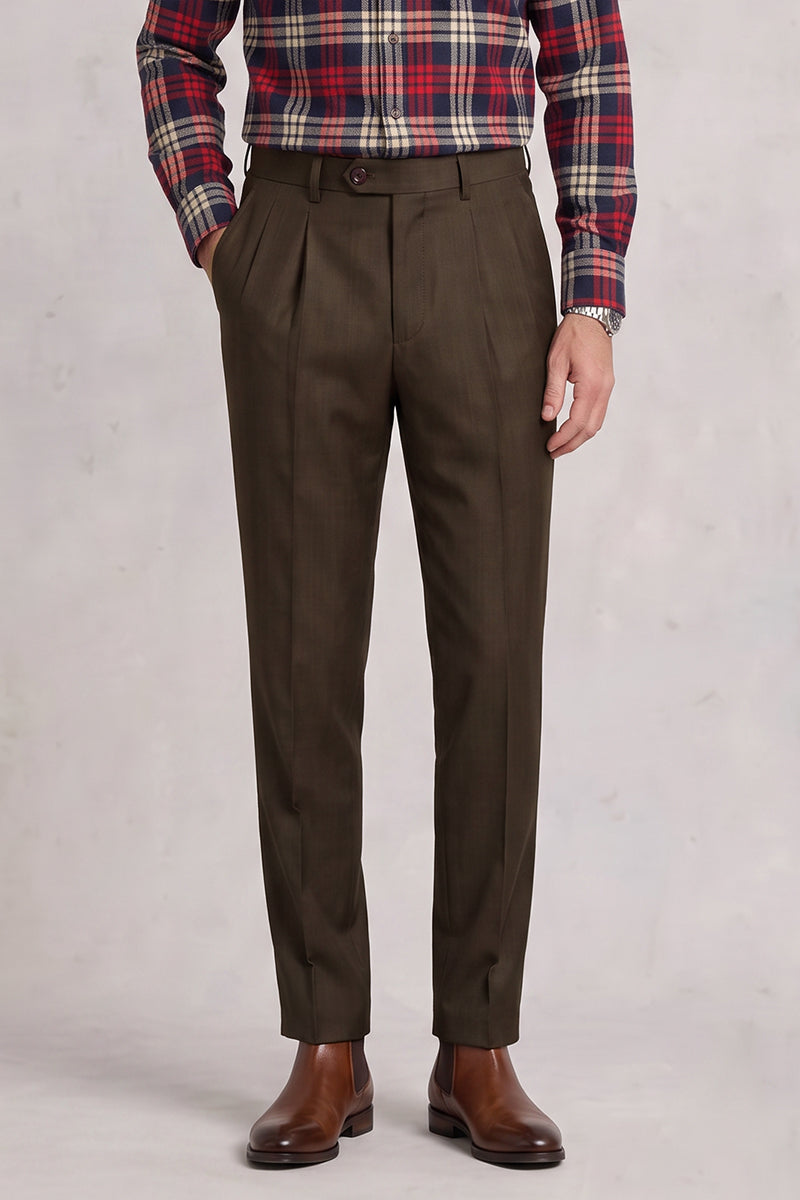 Brown 50% Merino Wool Suit Trousers
