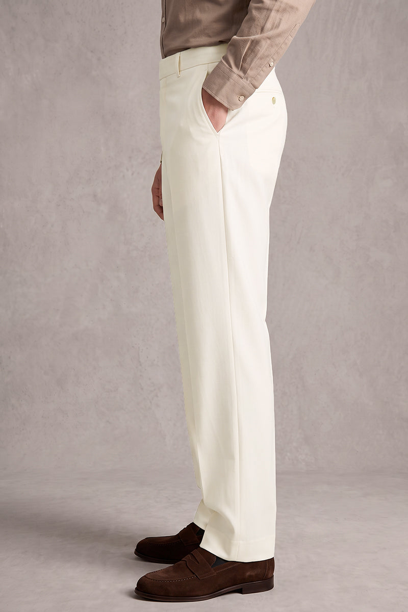 White 50% Merino Wool Suit Trousers