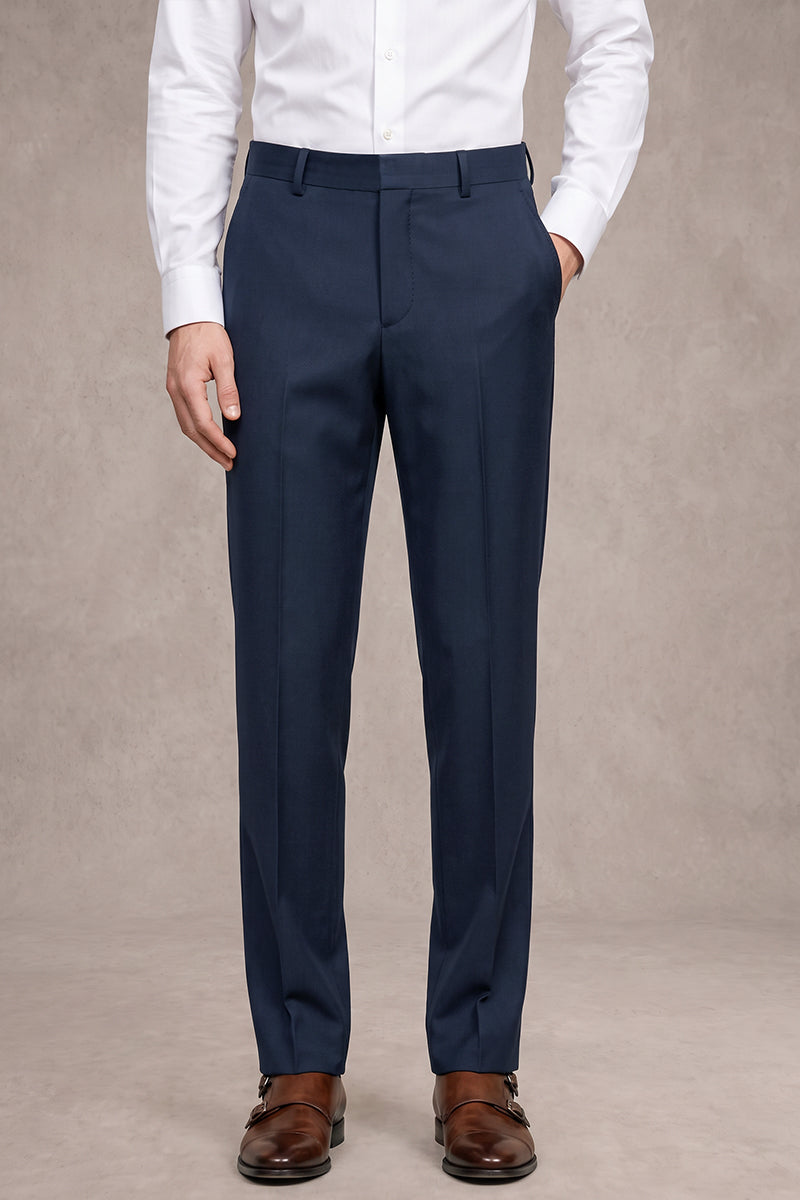 Blue 50% Merino Wool Suit Trousers