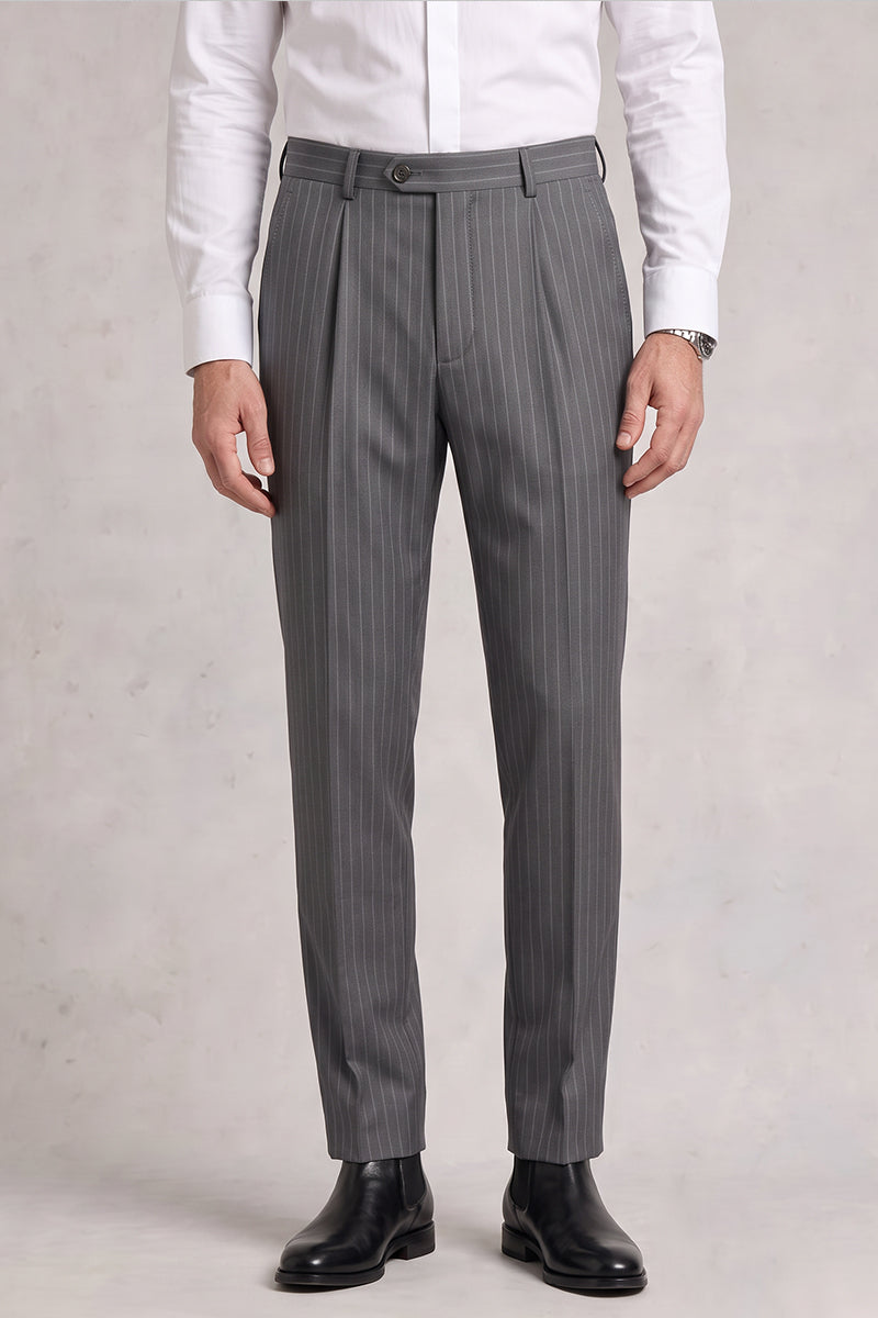 Gray 50% Merino Wool Suit Trousers