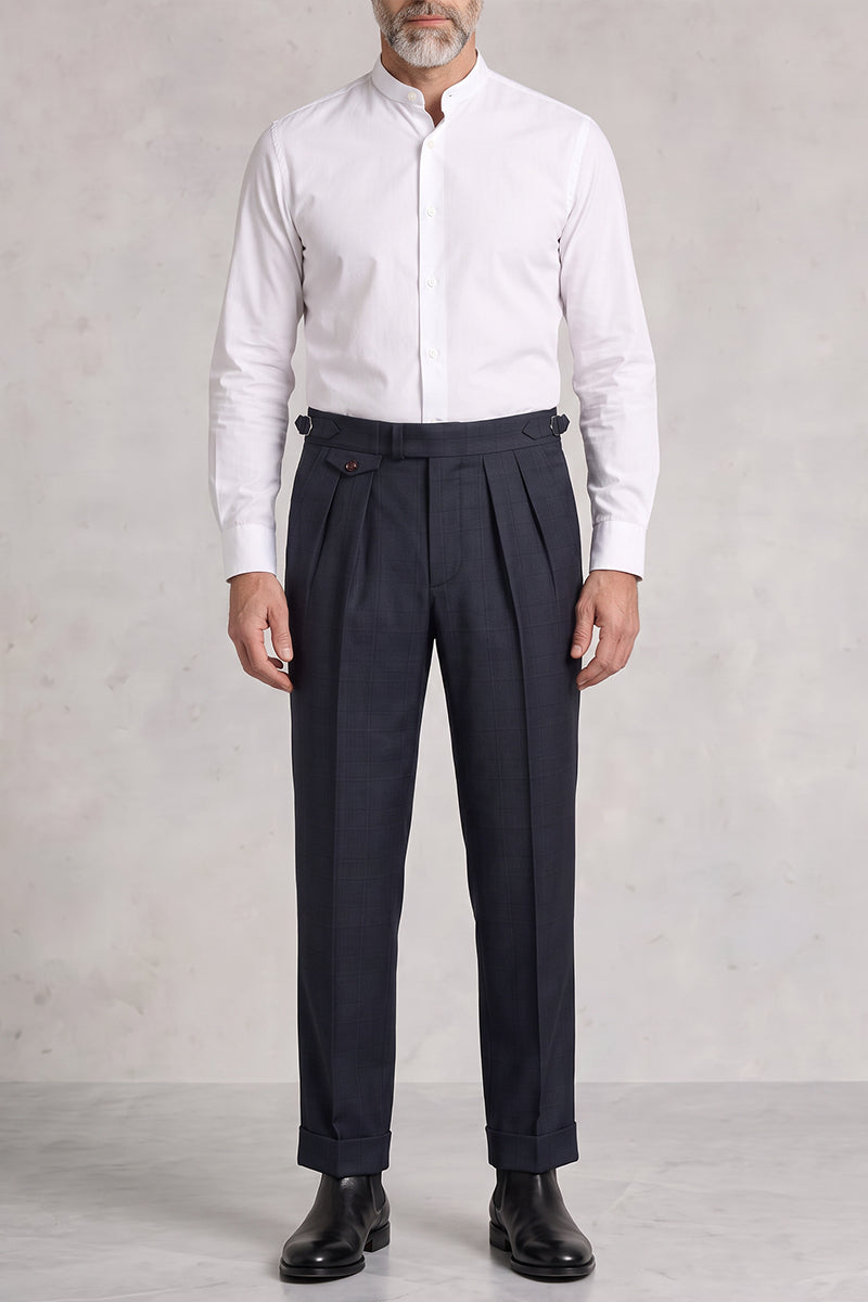 Blue 50% Merino Wool Suit Trousers