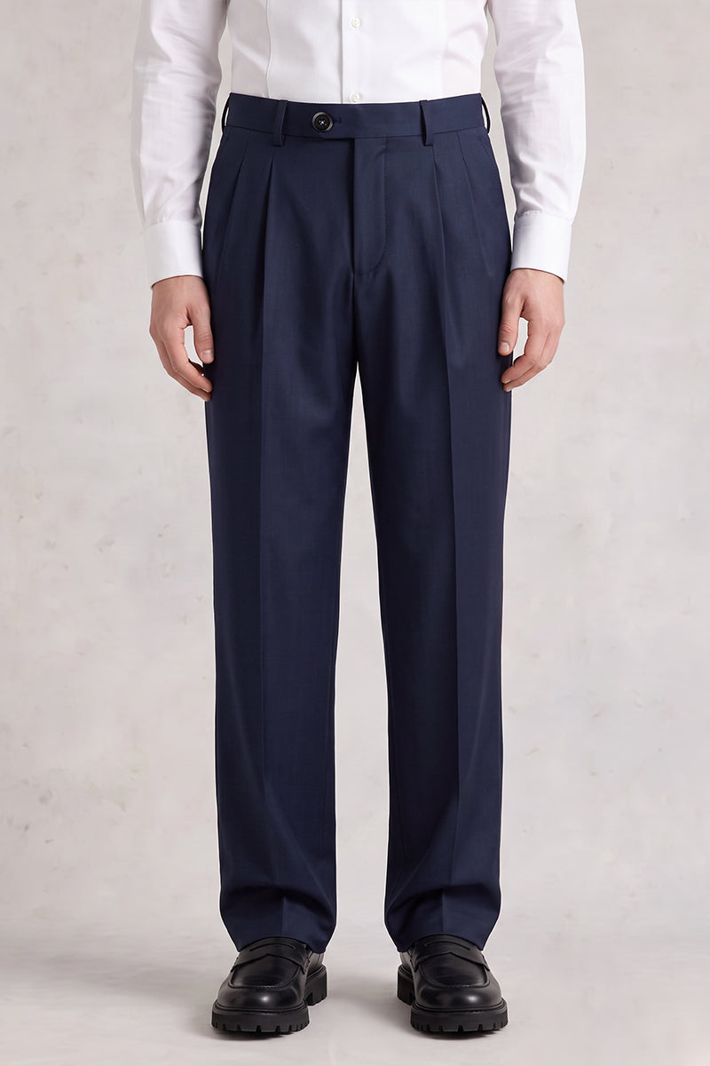 Blue 50% Merino Wool Suit Trousers