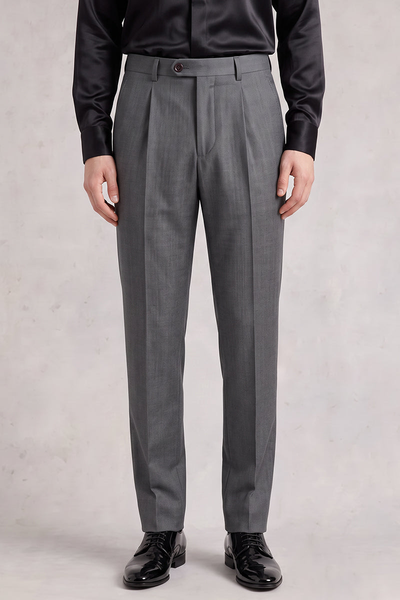 Gray 50% Merino Wool Suit Trousers