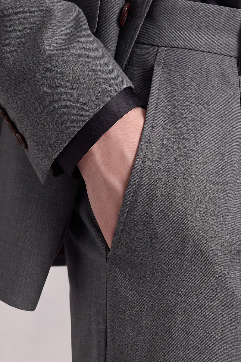 Gray 50% Merino Wool Suit Trousers