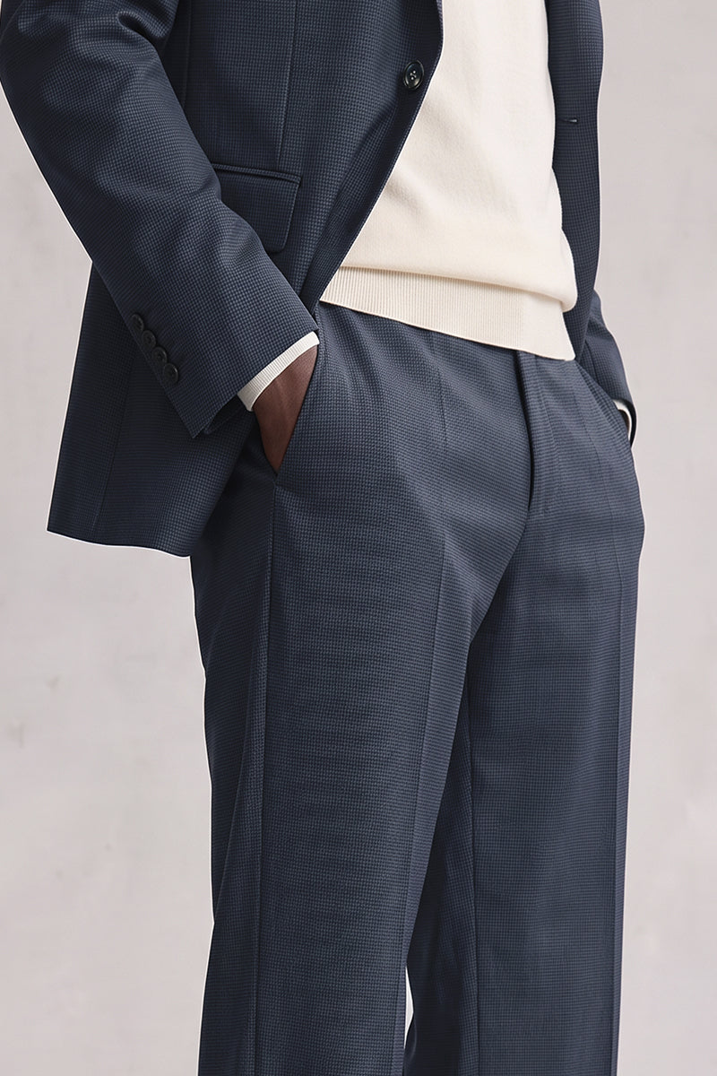 Blue 50% Merino Wool Suit Trousers