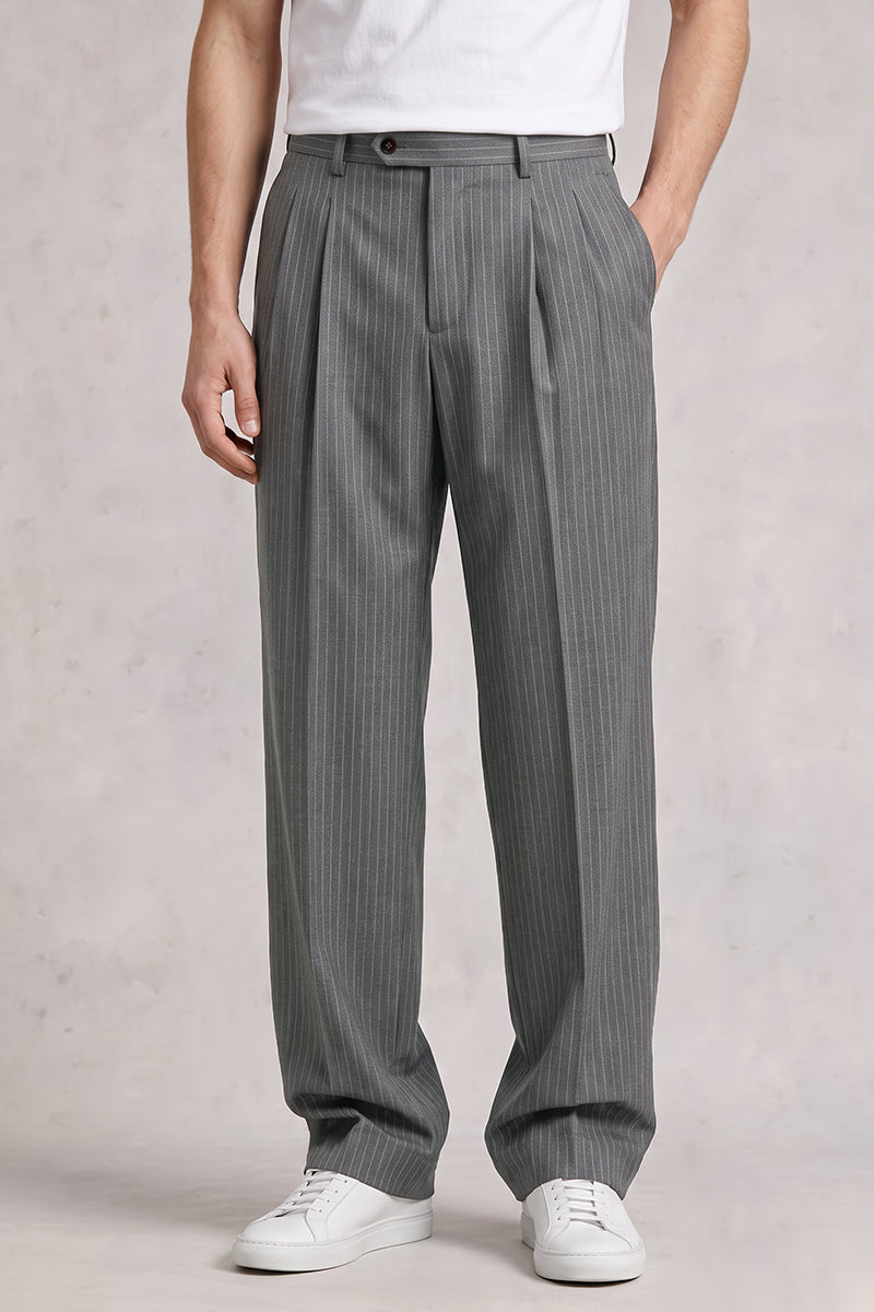 Gray 50% Merino Wool Suit Trousers