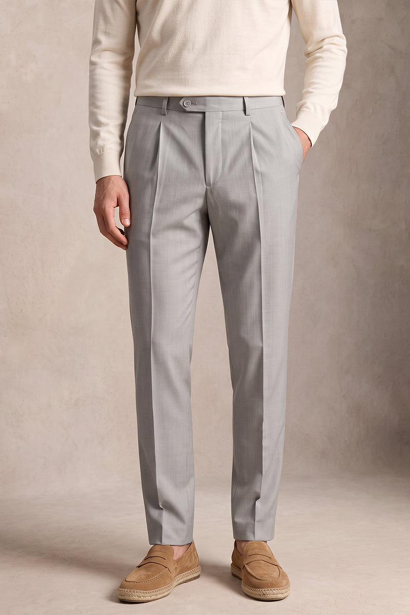 Gray 50% Tencel Wool Suit Trousers