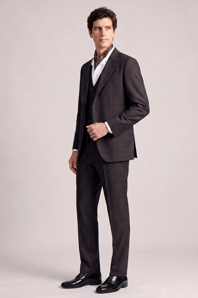 Black 100% Merino Wool 3-Piece Suit