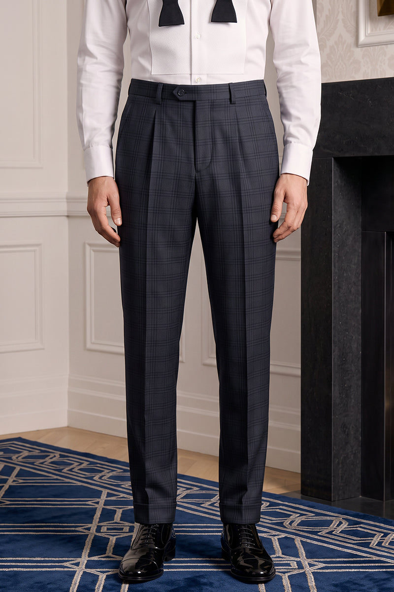 Blue 100% Merino Wool Suit Trousers