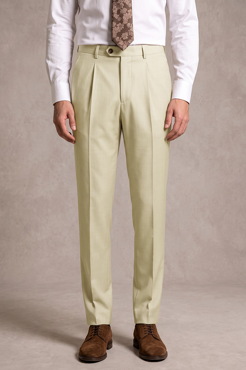 Beige 50% Merino Wool Suit Trousers