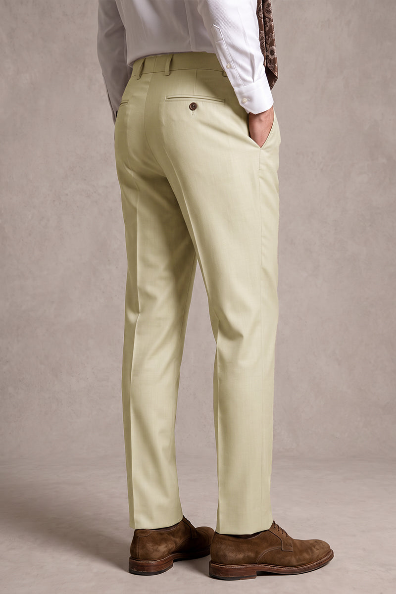 Beige 50% Merino Wool Suit Trousers