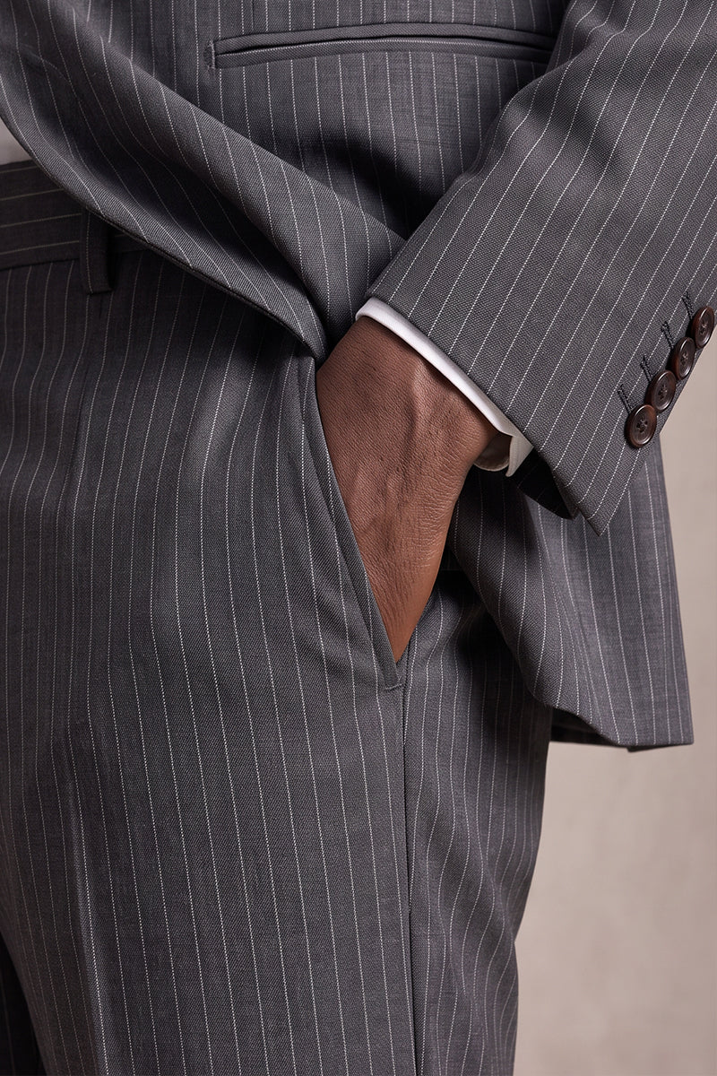 Gray 50% Merino Wool Suit Trousers