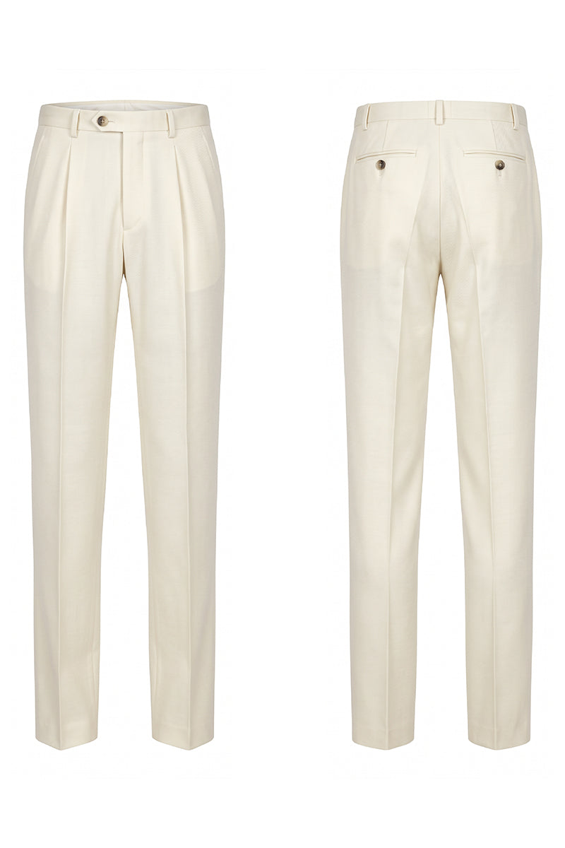 White 50% Merino Wool Suit Trousers
