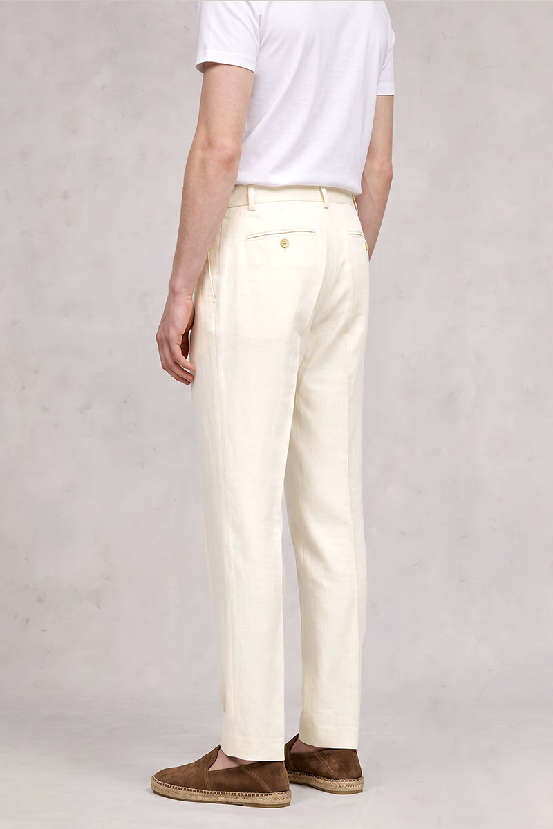 White 50% Merino Wool Suit Trousers