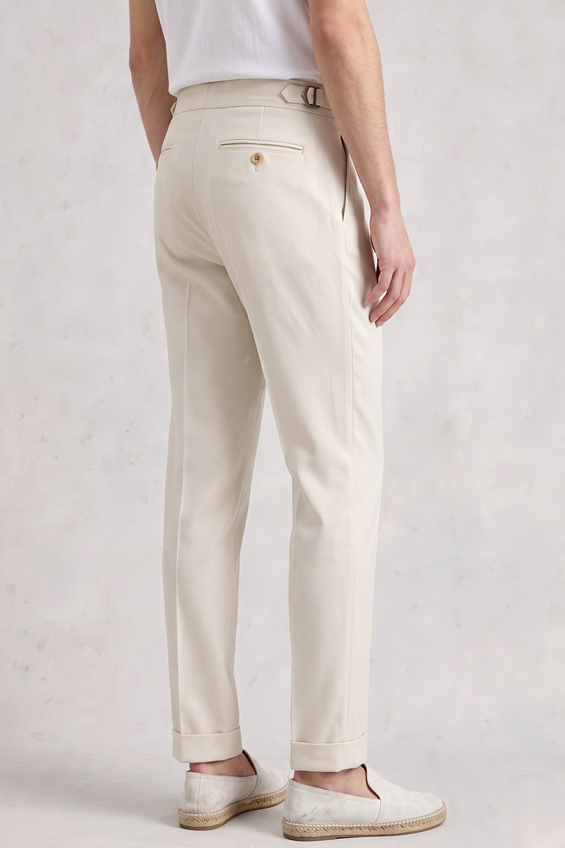 White 50% Merino Wool Suit Trousers