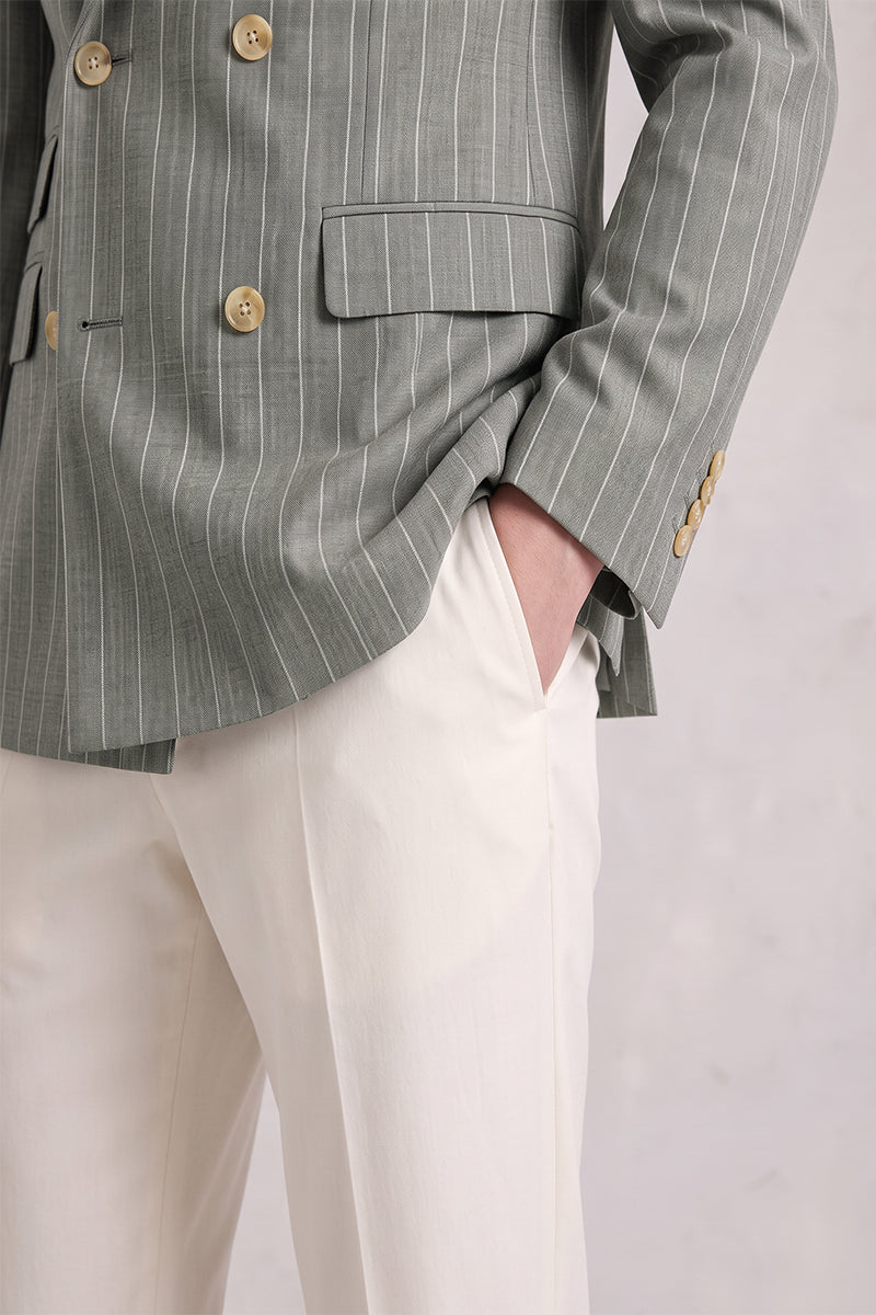 White 50% Merino Wool Suit Trousers