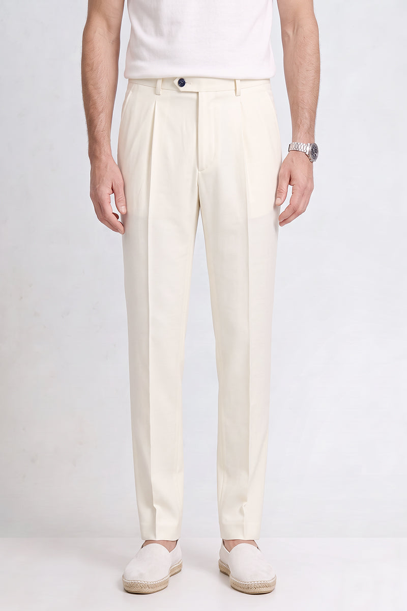 White 50% Merino Wool Suit Trousers