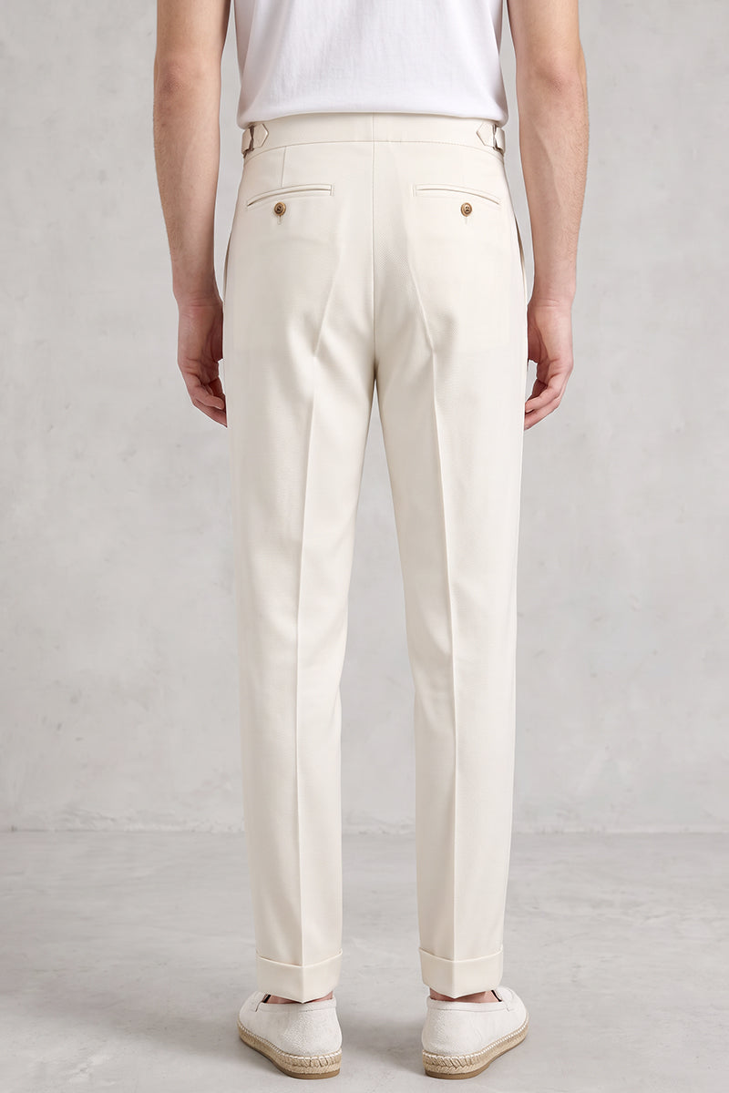 White 50% Merino Wool Suit Trousers