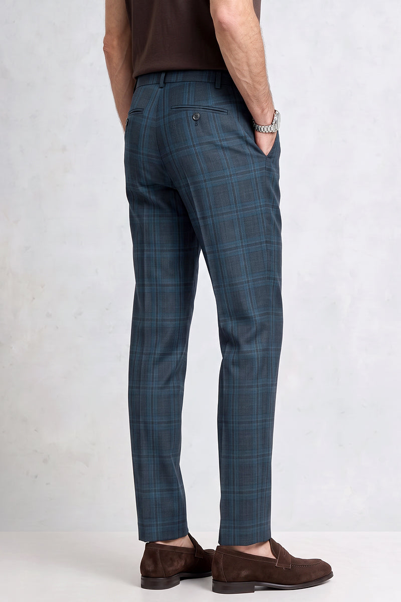 Blue 50% Merino Wool Suit Trousers