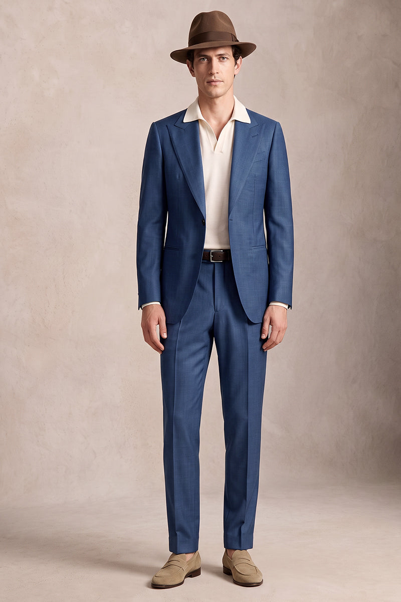 Costume bleu en laine australienne fine