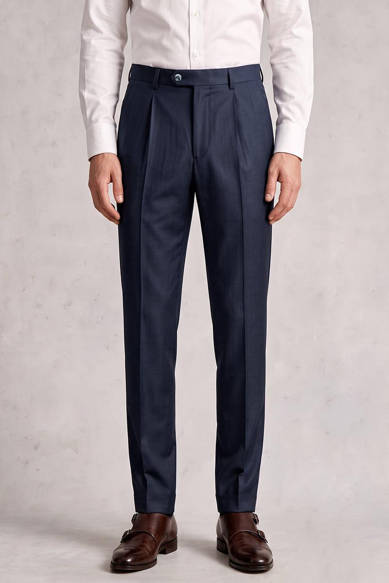 Blue 50% Merino Wool Suit Trousers