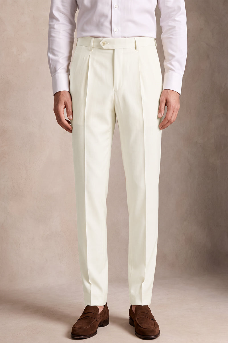 White 50% Merino Wool Suit Trousers