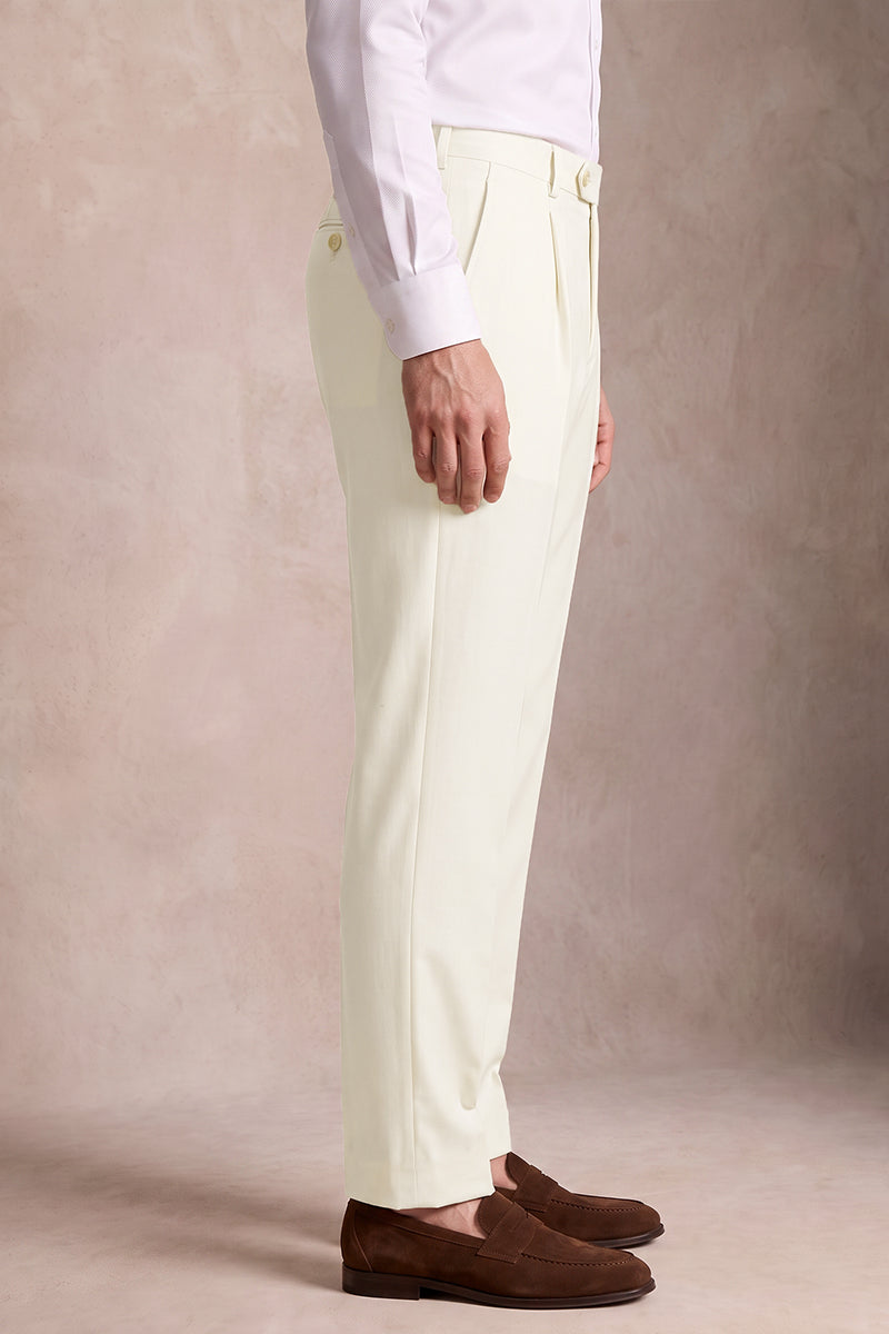 White 50% Merino Wool Suit Trousers