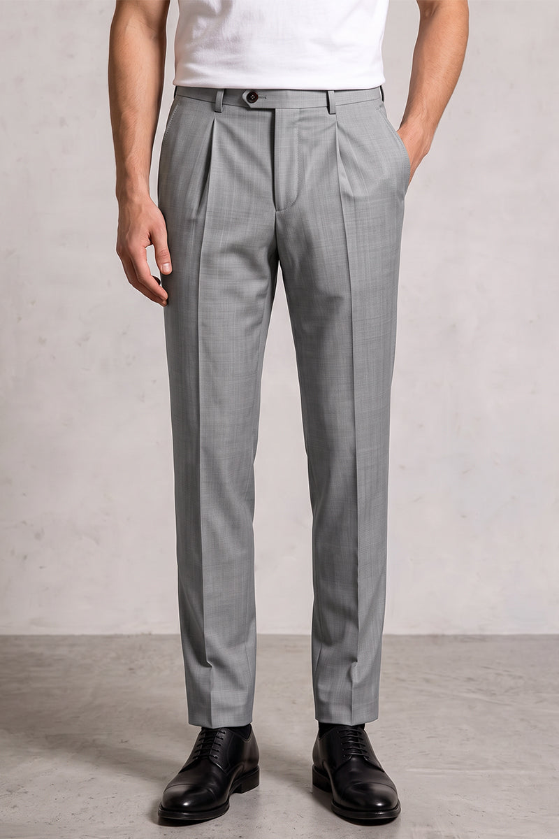 Gray 50% Merino Wool Suit Trousers