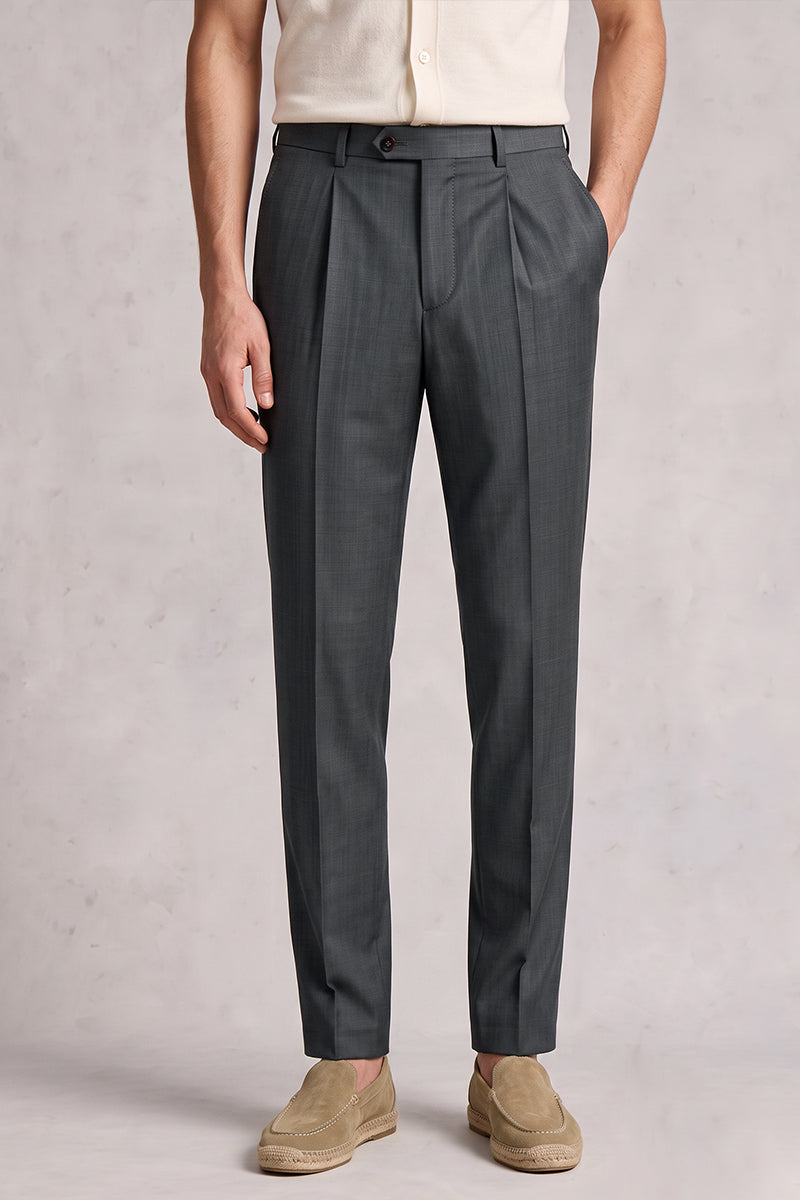 Gray 50% Merino Wool Suit Trousers