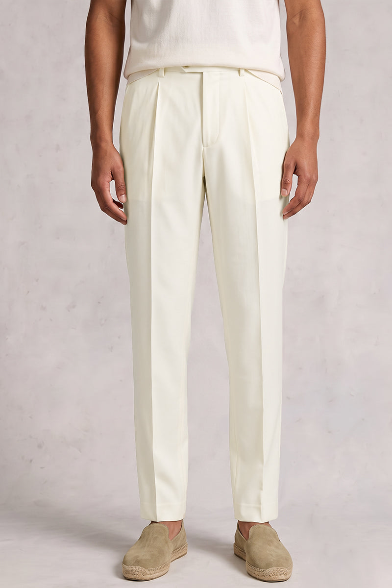 White 50% Merino Wool Suit Trousers