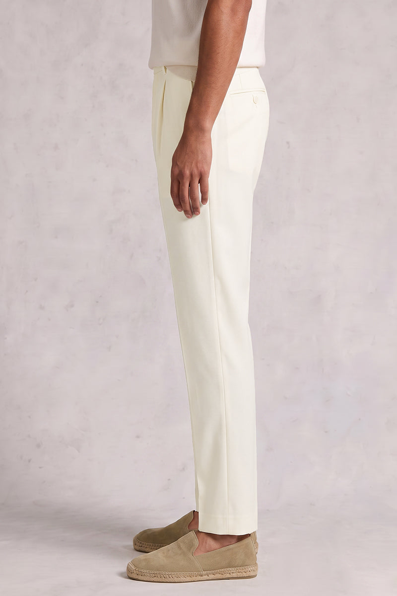 White 50% Merino Wool Suit Trousers