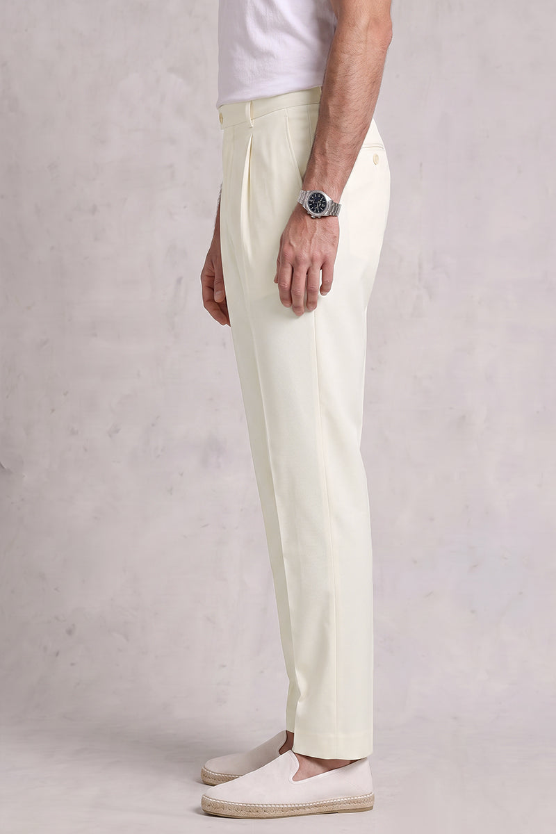 White 50% Merino Wool Suit Trousers