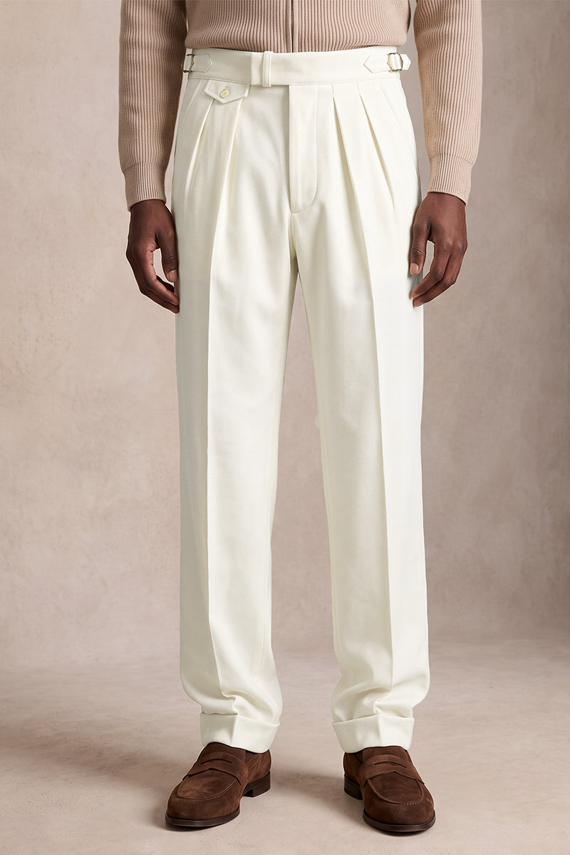 White 50% Merino Wool Suit Trousers
