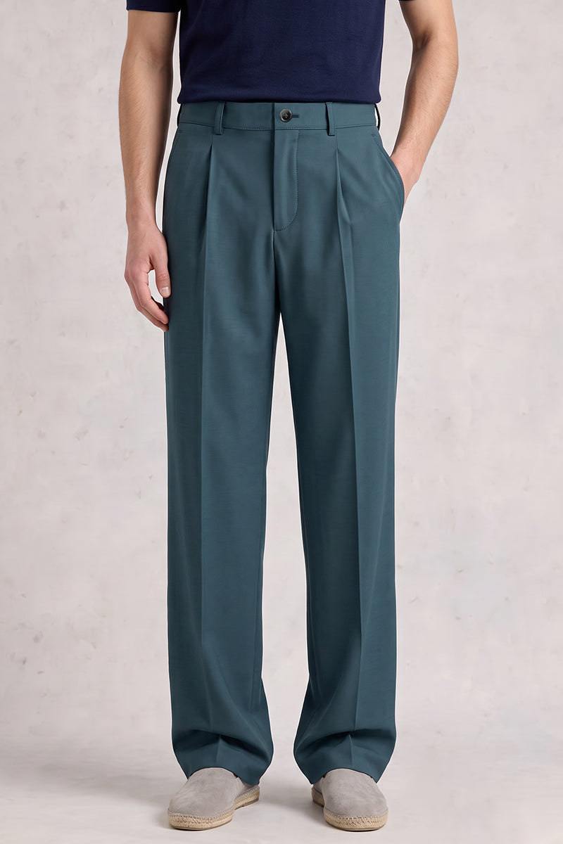 Blue 50% Merino Wool Suit Trousers