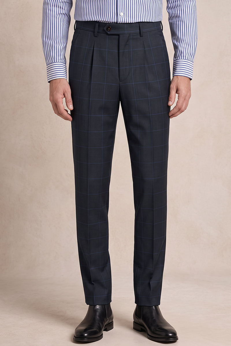 Blue 100% Wool Suit Trousers
